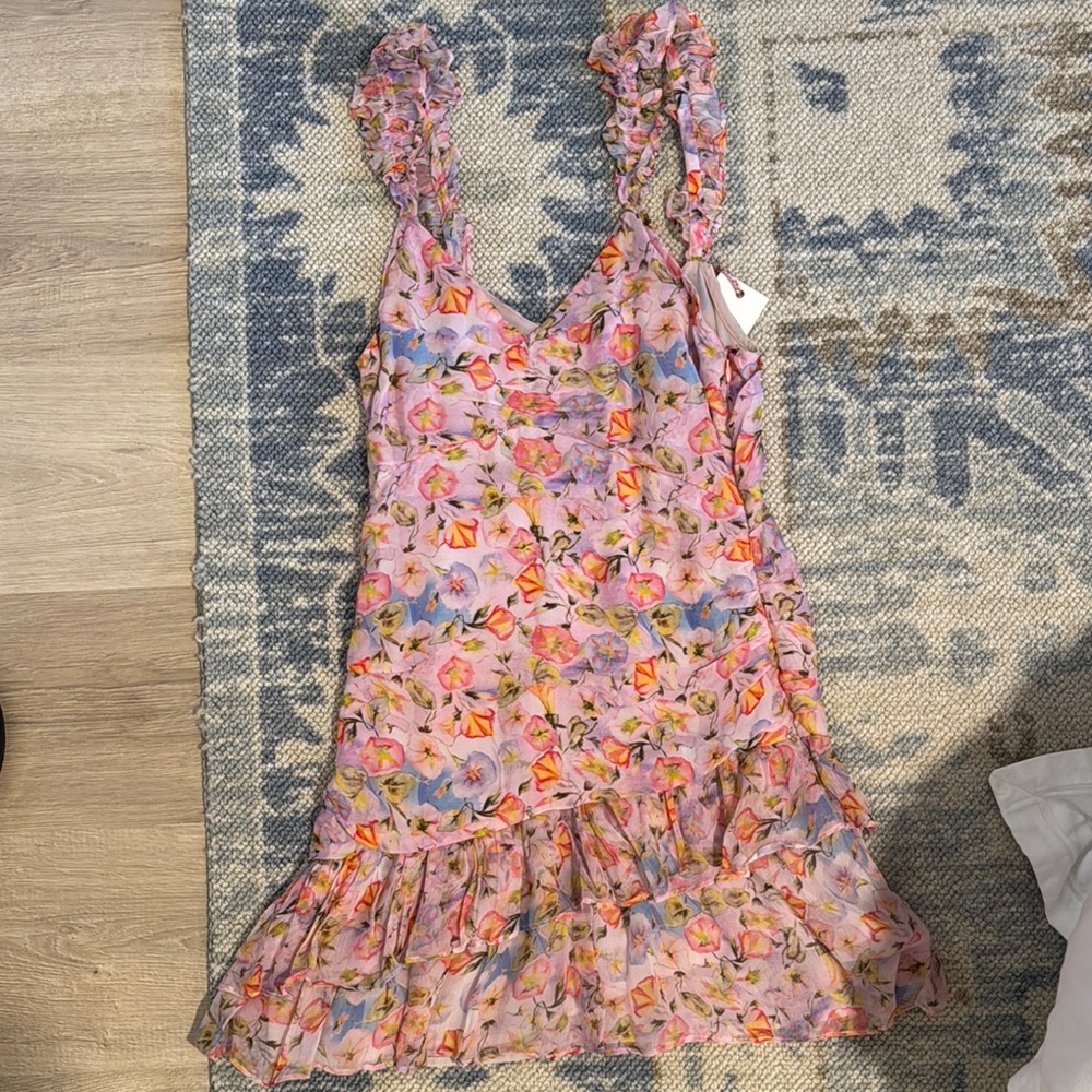 LoveShackFancy Pink Floral Ruffle Dress